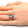 Anillo Multi Piedra 01.60.0005.1.07 Rodio Laminado, Diseño de Ojo Griego, con Micro Pave Multicolor, Esmaltado Azul, Rodinado (Tamaño 7)