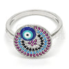 Anillo Multi Piedra 01.60.0005.1.07 Rodio Laminado, Diseño de Ojo Griego, con Micro Pave Multicolor, Esmaltado Azul, Rodinado (Tamaño 7)