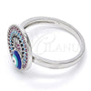 Anillo Multi Piedra 01.60.0005.1.07 Rodio Laminado, Diseño de Ojo Griego, con Micro Pave Multicolor, Esmaltado Azul, Rodinado (Tamaño 7)