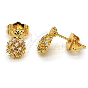 Arete Dormilona 02.310.0001 Oro Laminado, Diseño de Pina, con Blanca Micro Pave, Pulido, Tono Dorado