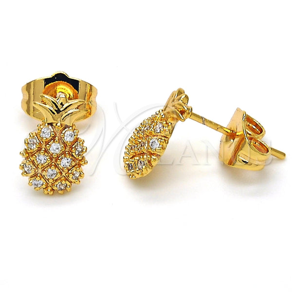 Arete Dormilona 02.310.0001 Oro Laminado, Diseño de Pina, con Blanca Micro Pave, Pulido, Tono Dorado