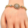Pulsera Elegante 03.205.0029.07 Oro Laminado, Diseño de Flor, con Blanca Zirconia Cubica, Pulido, Tono Dorado (09 MM Thickness, 7 Inches Length)