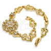 Pulsera Elegante 03.205.0029.07 Oro Laminado, Diseño de Flor, con Blanca Zirconia Cubica, Pulido, Tono Dorado (09 MM Thickness, 7 Inches Length)