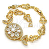 Pulsera Elegante 03.205.0030.07 Oro Laminado, Diseño de Flor, con Blanca Zirconia Cubica, Pulido, Tono Dorado (09 MM Thickness, 7 Inches Length)