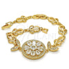 Pulsera Elegante 03.205.0030.07 Oro Laminado, Diseño de Flor, con Blanca Zirconia Cubica, Pulido, Tono Dorado (09 MM Thickness, 7 Inches Length)