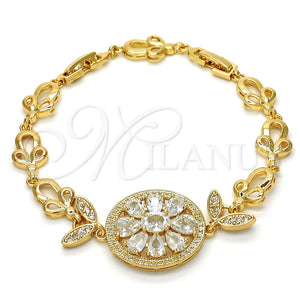 Pulsera Elegante 03.205.0030.07 Oro Laminado, Diseño de Flor, con Blanca Zirconia Cubica, Pulido, Tono Dorado (09 MM Thickness, 7 Inches Length)