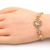 Pulsera Elegante 03.205.0033.07 Oro Laminado, Diseño de Flor y Oja, con Blanca Zirconia Cubica, Pulido, Tono Dorado (07 MM Thickness, 7 Inches Length)