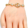 Pulsera Elegante 03.205.0033.07 Oro Laminado, Diseño de Flor y Oja, con Blanca Zirconia Cubica, Pulido, Tono Dorado (07 MM Thickness, 7 Inches Length)