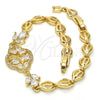 Pulsera Elegante 03.205.0033.07 Oro Laminado, Diseño de Flor y Oja, con Blanca Zirconia Cubica, Pulido, Tono Dorado (07 MM Thickness, 7 Inches Length)