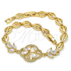 Pulsera Elegante 03.205.0033.07 Oro Laminado, Diseño de Flor y Oja, con Blanca Zirconia Cubica, Pulido, Tono Dorado (07 MM Thickness, 7 Inches Length)