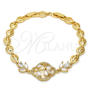 Pulsera Elegante 03.205.0033.07 Oro Laminado, Diseño de Flor y Oja, con Blanca Zirconia Cubica, Pulido, Tono Dorado (07 MM Thickness, 7 Inches Length)