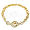 Pulsera Elegante 03.205.0033.07 Oro Laminado, Diseño de Flor y Oja, con Blanca Zirconia Cubica, Pulido, Tono Dorado (07 MM Thickness, 7 Inches Length)