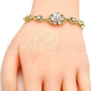 Pulsera Elegante 03.205.0035.07 Oro Laminado, Diseño de Flor, con Blanca Zirconia Cubica, Pulido, Tono Dorado (09 MM Thickness, 7 Inches Length)