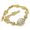 Pulsera Elegante 03.205.0035.07 Oro Laminado, Diseño de Flor, con Blanca Zirconia Cubica, Pulido, Tono Dorado (09 MM Thickness, 7 Inches Length)