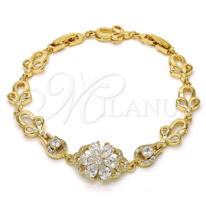 Pulsera Elegante 03.205.0035.07 Oro Laminado, Diseño de Flor, con Blanca Zirconia Cubica, Pulido, Tono Dorado (09 MM Thickness, 7 Inches Length)