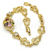 Pulsera Elegante 03.205.0035.1.07 Oro Laminado, Diseño de Flor, con Multicolor Zirconia Cubica, Pulido, Tono Dorado (09 MM Thickness, 7 Inches Length)