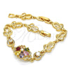 Pulsera Elegante 03.205.0035.1.07 Oro Laminado, Diseño de Flor, con Multicolor Zirconia Cubica, Pulido, Tono Dorado (09 MM Thickness, 7 Inches Length)