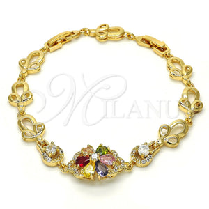 Pulsera Elegante 03.205.0035.1.07 Oro Laminado, Diseño de Flor, con Multicolor Zirconia Cubica, Pulido, Tono Dorado (09 MM Thickness, 7 Inches Length)