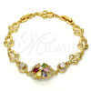 Pulsera Elegante 03.205.0035.1.07 Oro Laminado, Diseño de Flor, con Multicolor Zirconia Cubica, Pulido, Tono Dorado (09 MM Thickness, 7 Inches Length)