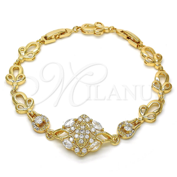 Pulsera Elegante 03.205.0036.07 Oro Laminado, con Blanca Zirconia Cubica, Pulido, Tono Dorado (09 MM Thickness, 7 Inches Length)