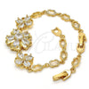 Pulsera Elegante 03.205.0037.07 Oro Laminado, Diseño de Flor, con Blanca Zirconia Cubica, Pulido, Tono Dorado (05 MM Thickness, 7 Inches Length)