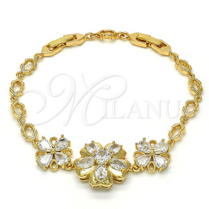 Pulsera Elegante 03.205.0037.07 Oro Laminado, Diseño de Flor, con Blanca Zirconia Cubica, Pulido, Tono Dorado (05 MM Thickness, 7 Inches Length)