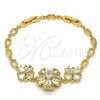 Pulsera Elegante 03.205.0037.07 Oro Laminado, Diseño de Flor, con Blanca Zirconia Cubica, Pulido, Tono Dorado (05 MM Thickness, 7 Inches Length)