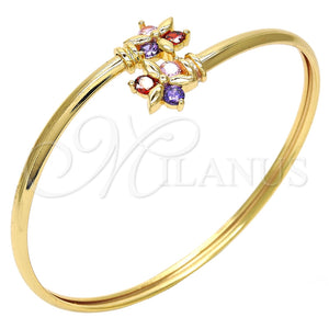 Aro Individual 07.193.0019 Oro Laminado, Diseño de Flor, con Multicolor Zirconia Cubica, Pulido, Tono Dorado (04 MM Thickness, One size fits all)