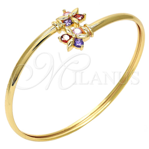Aro Individual 07.193.0019 Oro Laminado, Diseño de Flor, con Multicolor Zirconia Cubica, Pulido, Tono Dorado (04 MM Thickness, One size fits all)