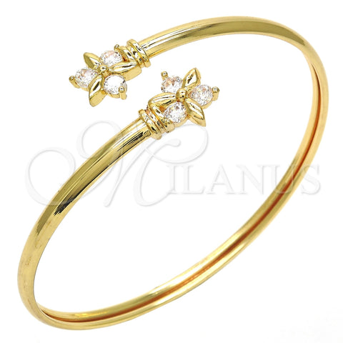 Aro Individual 07.193.0019.1 Oro Laminado, Diseño de Flor, con Blanca Zirconia Cubica, Pulido, Tono Dorado (04 MM Thickness, One size fits all)