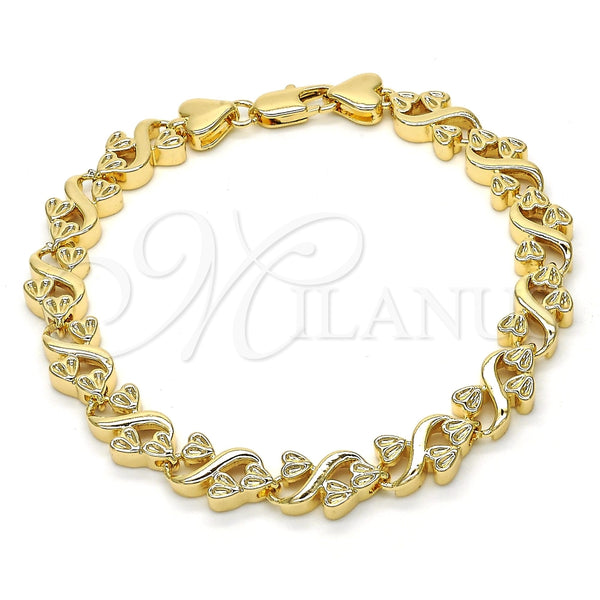 Pulsera Elegante 03.210.0061.08 Oro Laminado, Diseño de Corazón, Pulido, Tono Dorado (08 MM Thickness, 8 Inches Length)