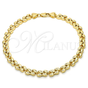 Tobillera Elegante 03.210.0065.10 Oro Laminado, Diseño de Oja, Pulido, Tono Dorado (06 MM Thickness, 10 Inches Length)