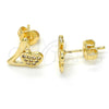 Arete Dormilona 02.260.0017 Oro Laminado, Diseño de Corazón y Amor, con Blanca Micro Pave, Pulido, Tono Dorado