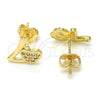 Arete Dormilona 02.260.0017 Oro Laminado, Diseño de Corazón y Amor, con Blanca Micro Pave, Pulido, Tono Dorado