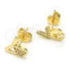 Arete Dormilona 02.260.0017 Oro Laminado, Diseño de Corazón y Amor, con Blanca Micro Pave, Pulido, Tono Dorado