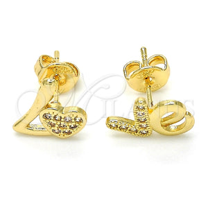 Arete Dormilona 02.260.0017 Oro Laminado, Diseño de Corazón y Amor, con Blanca Micro Pave, Pulido, Tono Dorado