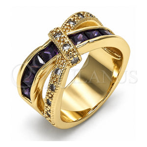 Anillo Multi Piedra 01.210.0045.6.06 Oro Laminado, con Zirconia Cubica Amatista y Blanca, Pulido, Tono Dorado (Tamaño 6)