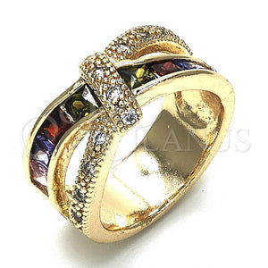 Anillo Multi Piedra 01.210.0045.15.07 Oro Laminado, con Multicolor Zirconia Cubica, Pulido, Tono Dorado (Size 7)