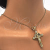 Dije Religioso 05.253.0038 Oro Laminado, Diseño de Crucifijo y Estrella, con Granate and Blanca Zirconia Cubica, Pulido, Tono Dorado