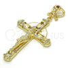 Dije Religioso 05.253.0038 Oro Laminado, Diseño de Crucifijo y Estrella, con Granate and Blanca Zirconia Cubica, Pulido, Tono Dorado