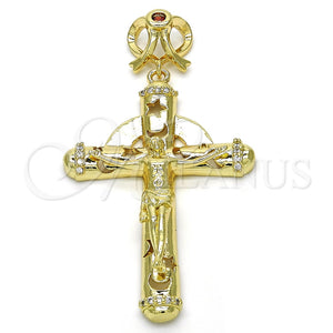 Dije Religioso 05.253.0038 Oro Laminado, Diseño de Crucifijo y Estrella, con Granate and Blanca Zirconia Cubica, Pulido, Tono Dorado