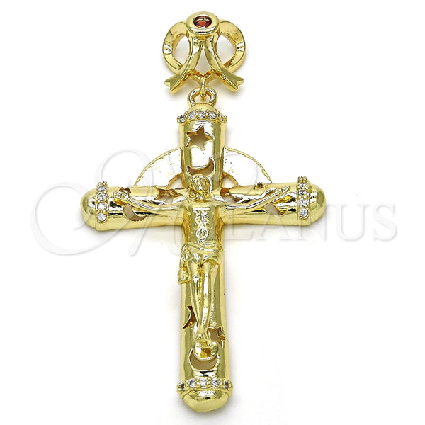 Dije Religioso 05.253.0038 Oro Laminado, Diseño de Crucifijo y Estrella, con Granate and Blanca Zirconia Cubica, Pulido, Tono Dorado