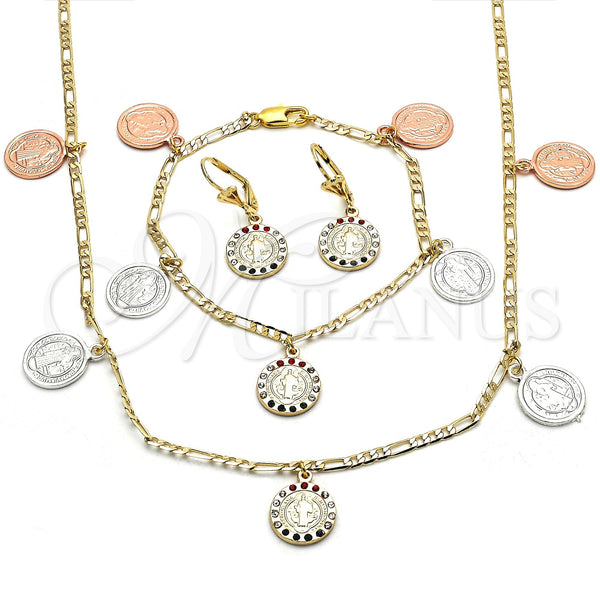 Collar, Pulsera y Dije 06.253.0001 Oro Laminado, Diseño de San Benito y Elefante, con Multicolor Cristal, Pulido, Tres Tonos