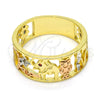 Anillo Elegante 01.253.0012.07 Oro Laminado, Diseño de Elefante y Búho, con Granate Micro Pave, Pulido, Tres Tonos (Size 7)