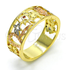 Anillo Elegante 01.253.0012.07 Oro Laminado, Diseño de Elefante y Búho, con Granate Micro Pave, Pulido, Tres Tonos (Size 7)