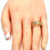 Anillo Elegante 01.253.0012.08 Oro Laminado, Diseño de Elefante y Búho, con Granate Micro Pave, Pulido, Tres Tonos (Size 8)