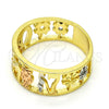 Anillo Elegante 01.253.0012.08 Oro Laminado, Diseño de Elefante y Búho, con Granate Micro Pave, Pulido, Tres Tonos (Size 8)