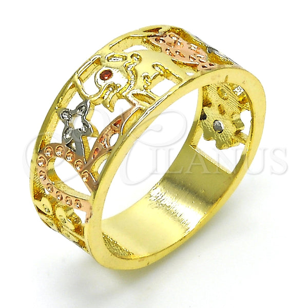 Anillo Elegante 01.253.0012.08 Oro Laminado, Diseño de Elefante y Búho, con Granate Micro Pave, Pulido, Tres Tonos (Size 8)