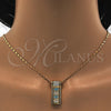 Collar y Dije 10.210.0041 Oro Laminado, Diseño de Llave Griega, con Zirconia Cubica Aqua Azul y Blanca, Pulido, Tono Dorado
