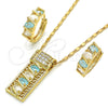 Collar y Dije 10.210.0041 Oro Laminado, Diseño de Llave Griega, con Zirconia Cubica Aqua Azul y Blanca, Pulido, Tono Dorado